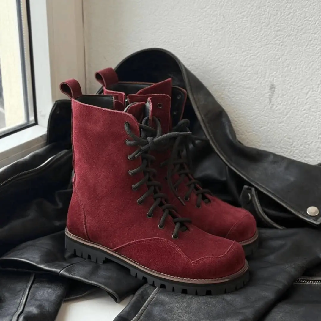 Winter Black Leather Boots Women Handmade Anatomical Lace